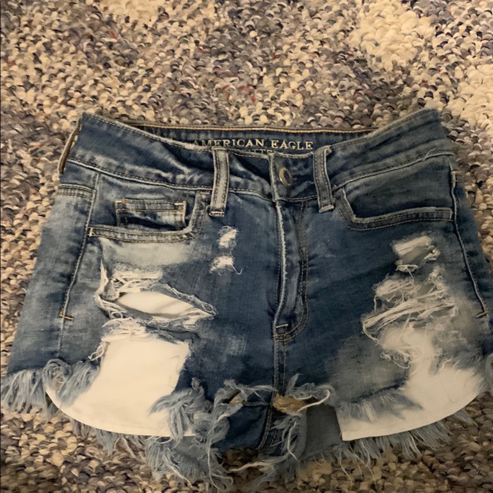American Eagle Outfitters Blue Jean Shorts with Frayed Hem